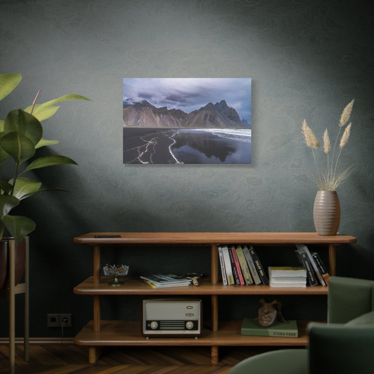 Vestahorn Iceland Matte Canvas Print - Moody Black Sand Beach Landscape Wall Art