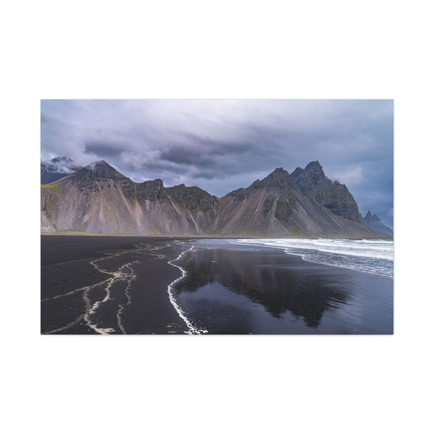 Vestahorn Iceland Matte Canvas Print - Moody Black Sand Beach Landscape Wall Art
