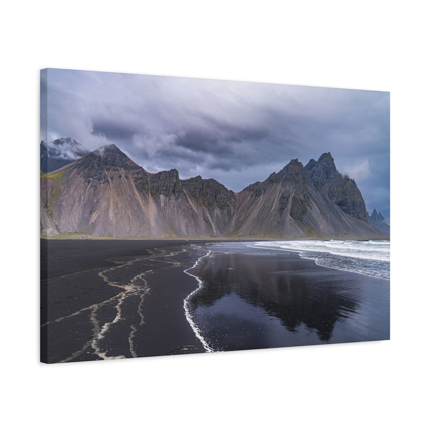 Vestahorn Iceland Matte Canvas Print - Moody Black Sand Beach Landscape Wall Art