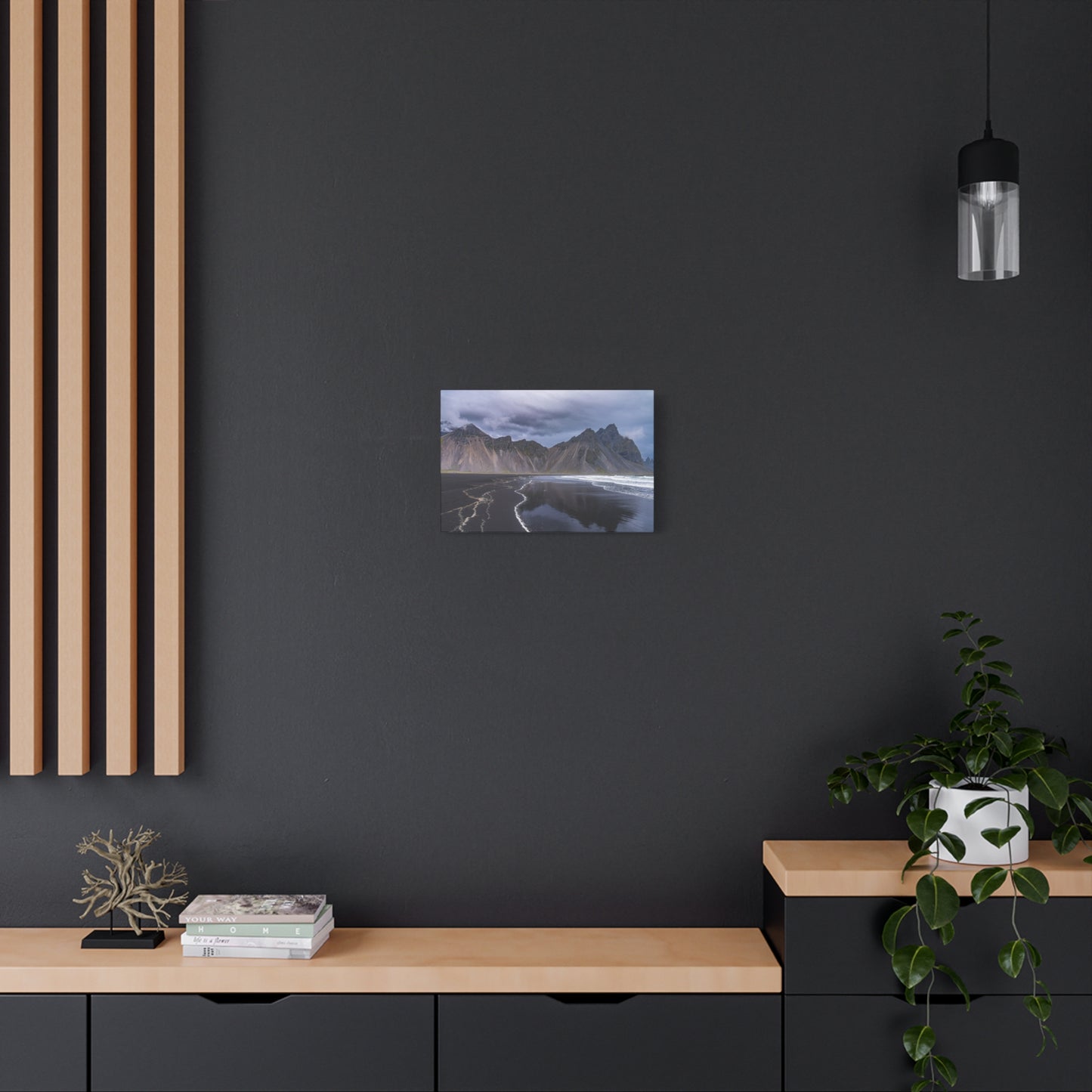 Vestahorn Iceland Matte Canvas Print - Moody Black Sand Beach Landscape Wall Art