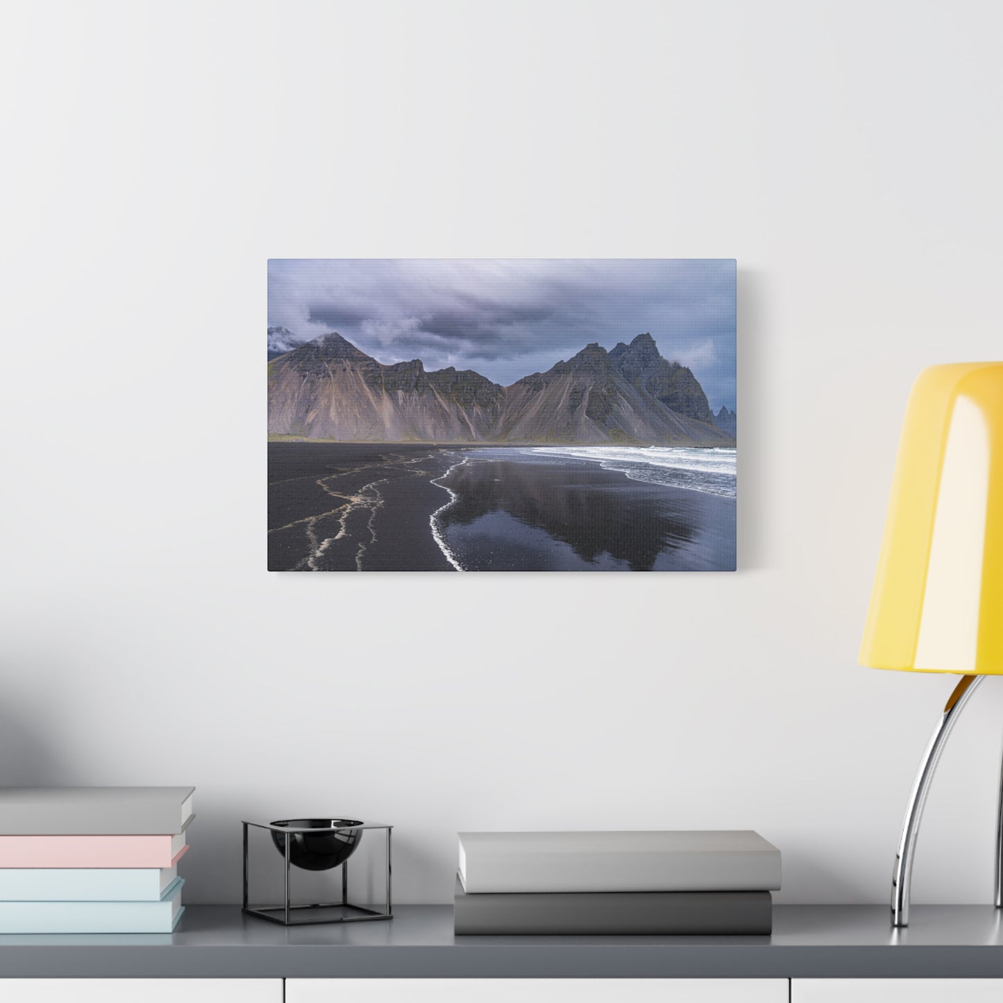 Vestahorn Iceland Matte Canvas Print - Moody Black Sand Beach Landscape Wall Art