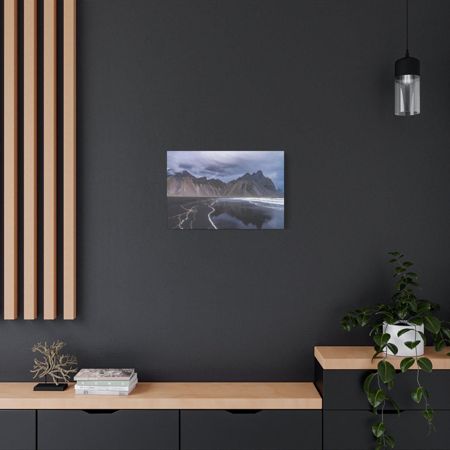 Vestahorn Iceland Matte Canvas Print - Moody Black Sand Beach Landscape Wall Art