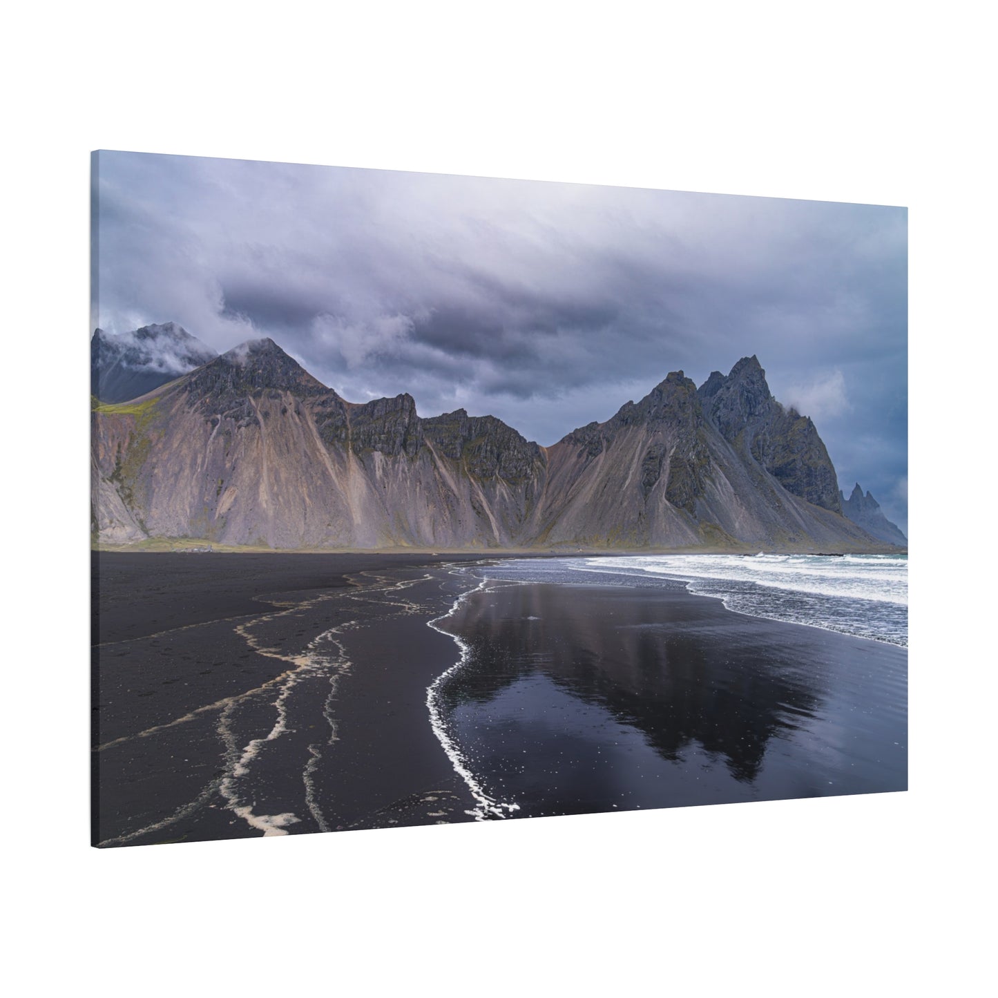Vestahorn Iceland Matte Canvas Print - Moody Black Sand Beach Landscape Wall Art