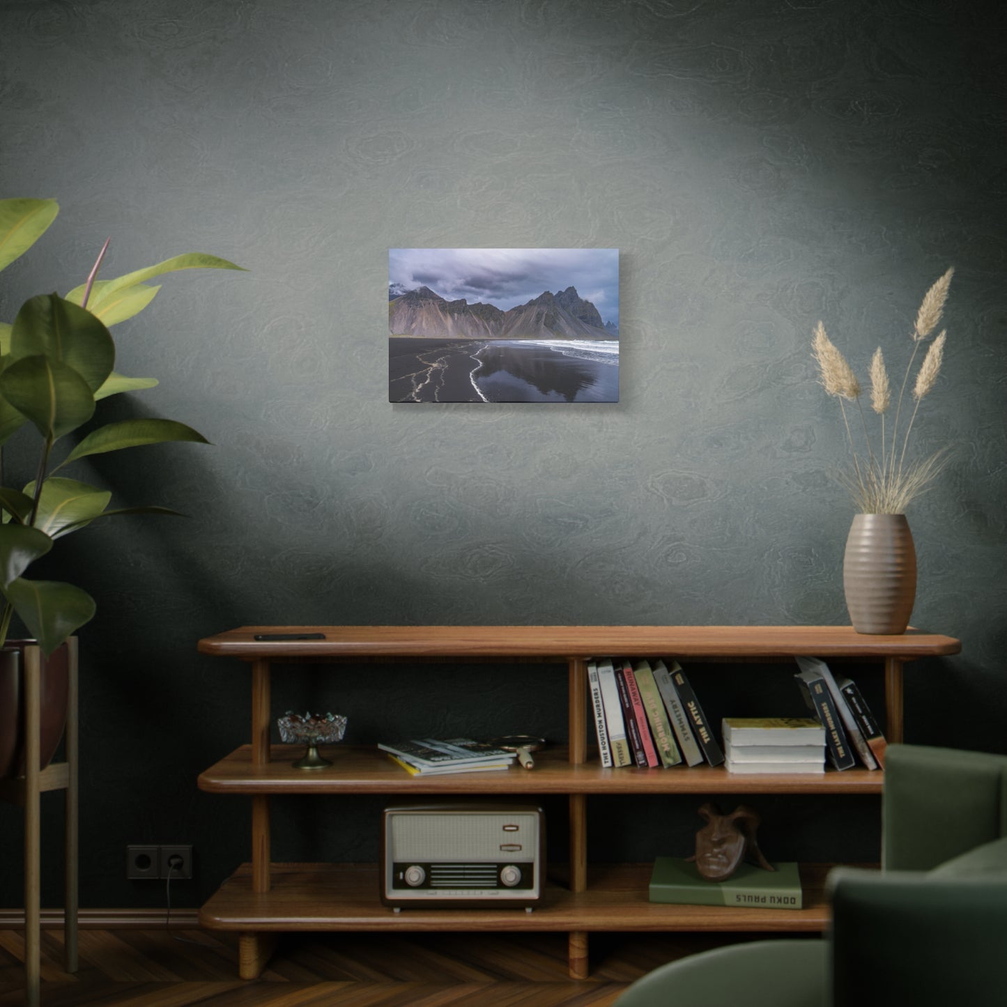 Vestahorn Iceland Matte Canvas Print - Moody Black Sand Beach Landscape Wall Art