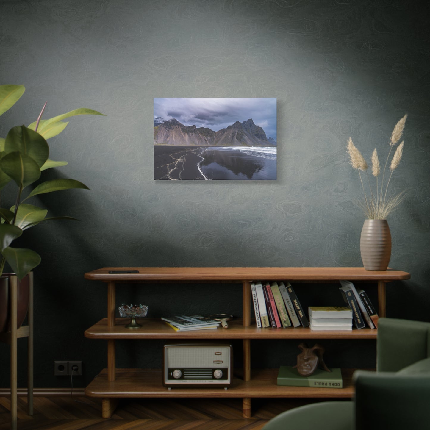 Vestahorn Iceland Matte Canvas Print - Moody Black Sand Beach Landscape Wall Art