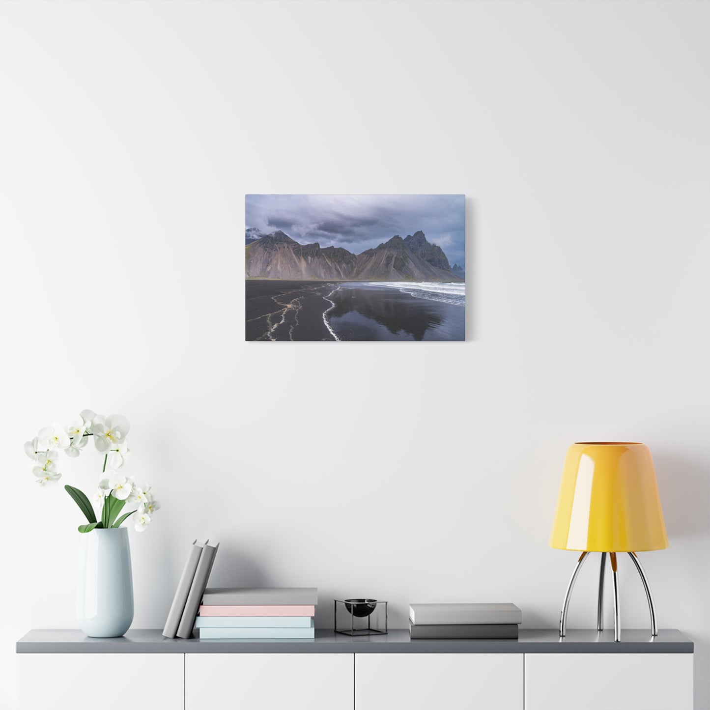 Vestahorn Iceland Matte Canvas Print - Moody Black Sand Beach Landscape Wall Art