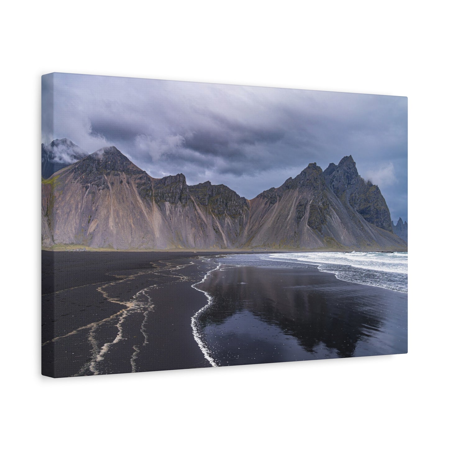 Vestahorn Iceland Matte Canvas Print - Moody Black Sand Beach Landscape Wall Art