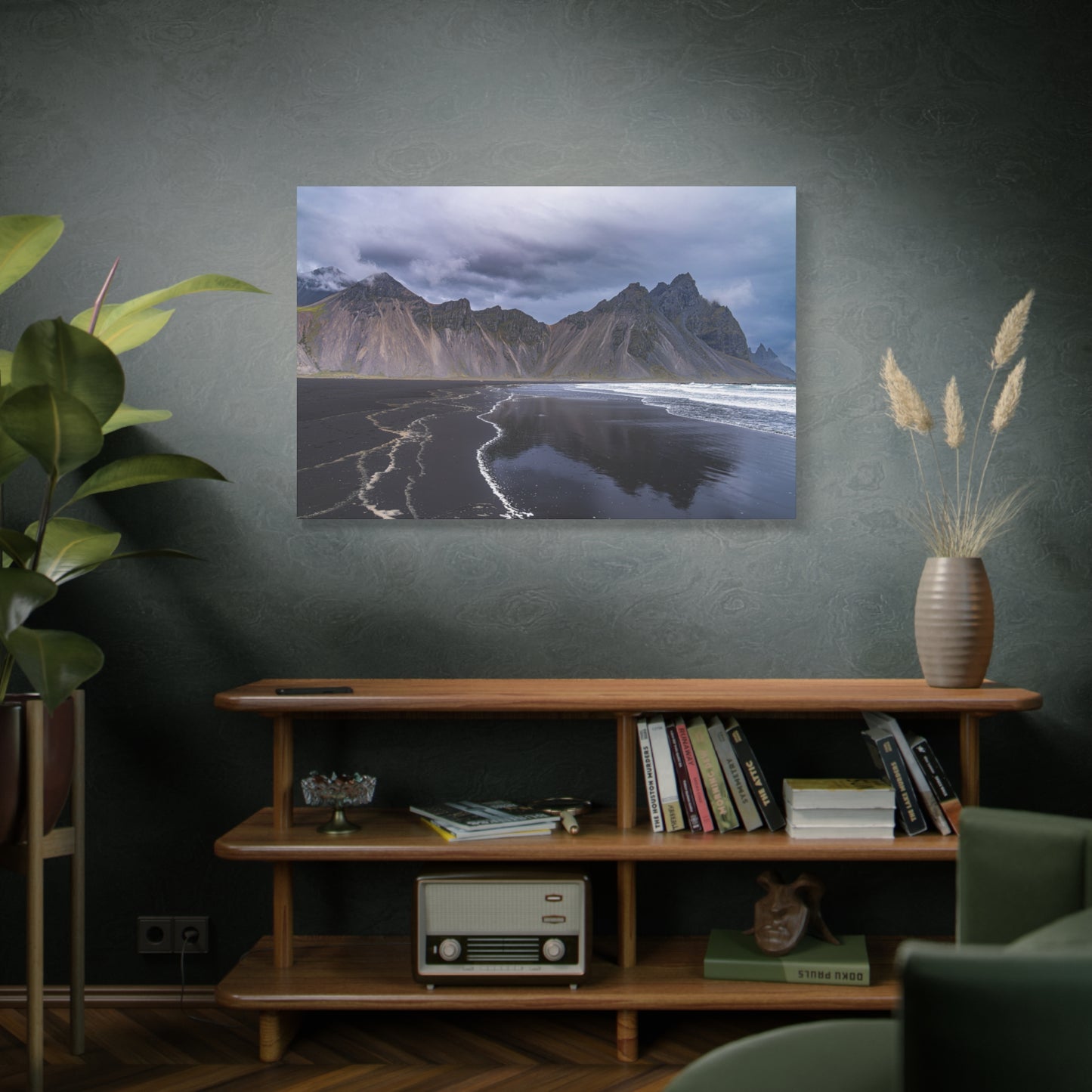 Vestahorn Iceland Matte Canvas Print - Moody Black Sand Beach Landscape Wall Art